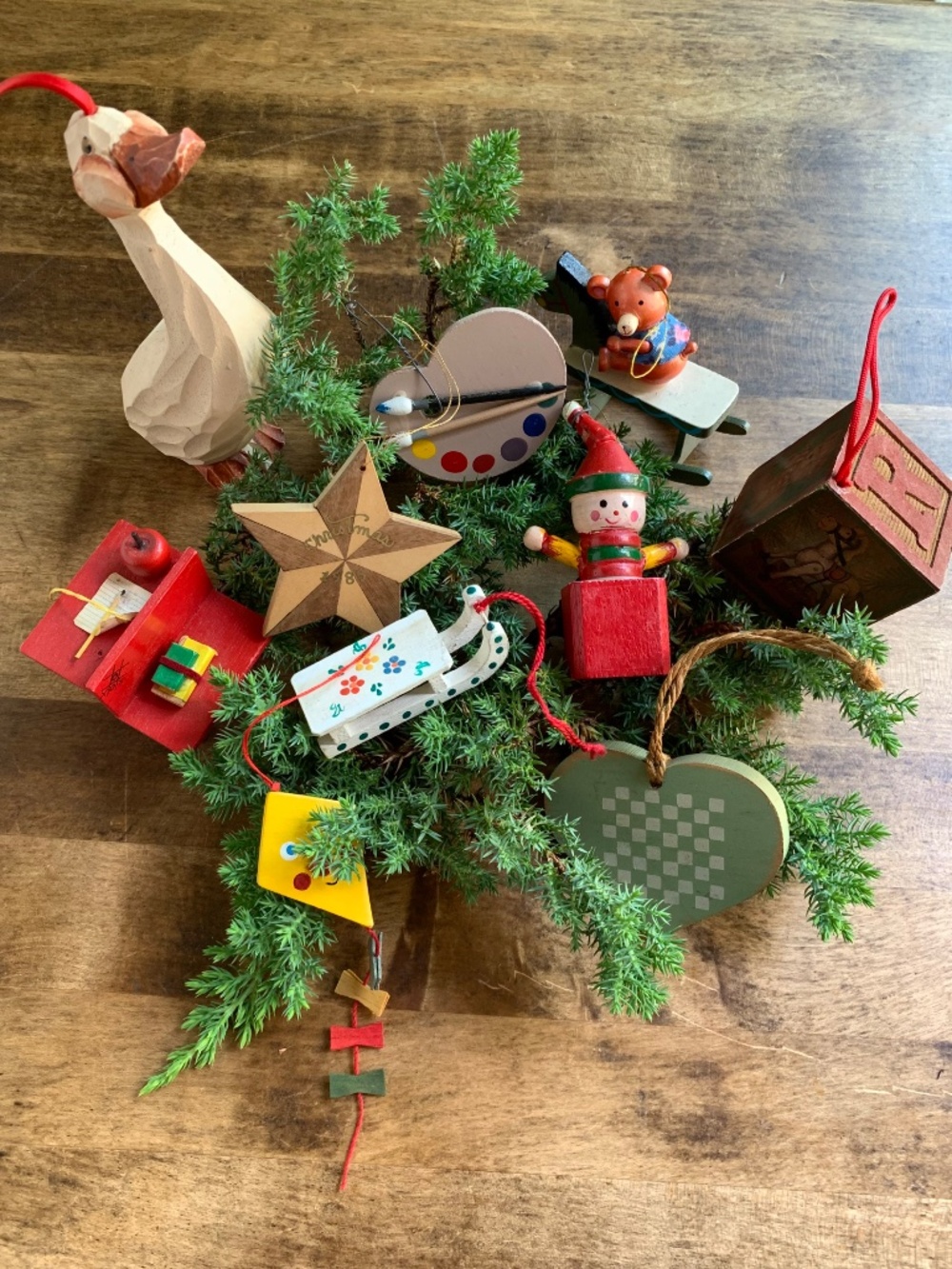 Vintage Wooden Christmas Ornaments – Lot of 10 – Hand-Painted